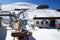 Mini-market and cafe `Cheget 2` at the transfer platform of lifts on the slope of Mount Cheget