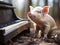Mini pig playing toy piano with camera
