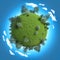 Mini planet concept. Empty space on fresh green field and trees