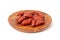 Mini Sausages Isolated, Dry Smoked Salami Sticks, Small Kielbasa, Cabanossi, Kabanos, Dry Embutido, Chorizo
