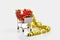 Mini shopping cart full with cherry tomatos on white background