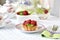 Mini tarts with raspberries fruits