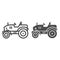 Mini tractor line and solid icon, Garden and gardening concept, farm cultivator sign on white background, silhouette of