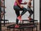 Mini Trampoline Workout: Girl doing Fitness Exercise in Class at