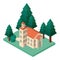 Mini tree and castle building isometric