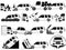 mini van crash and accidents on the road icons set outline concept