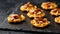 Mini waffle duck party food on rustic stone background