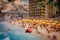 Miniatur Wunderland Hamburg in Germany, beach with hotel by the sea, museum with miniature model construction of the world