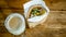 Miniature Arab shwarma with Hummus Greek Salad Olives and Pita Bread with coffee