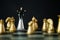 A miniature businessman sitting on the silver chess king pieces. The concept of leaders in good organizations