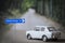 Miniature car on the road, choose address climate change