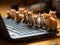 Miniature cats and computer, generative ai