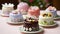 Miniature chocolate cakes, decorated with edible flowers. Generative AI