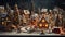A miniature Christmas village set up