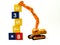 Miniature excavator stacking up cubes