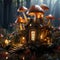 Miniature fairy house in amanita muscaria mushroom. Fairy tale mushroom house in the middle of a magical forest