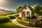 Miniature farmhouse garden and flowers with blur background.Ai generated