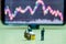 Miniature figure business people or Stock Trader looking at Blur stock board for Graph Analysis