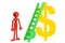 Miniature Figure with Toy Ladder and Dollar Sign