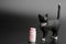 Miniature figurine of a black cat with a milk bottle