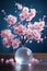 miniature figurine of a flowering tree with sakura flowers made of glass or ceramics, a beautiful decoration