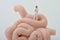 Miniature figurine of a gastroenterologist doctor with a giant intestine