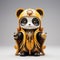 Miniature Gold Panda Figurine - 2d Game Art Style