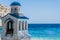 Miniature, Greek Ordodox church with sea background