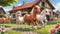 Miniature horse equine running ranch house