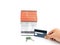 Miniature house, credit card and keys, real estate transaction concept