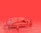 Miniature interior room with sofa in red background, monochrome single color red 3d Icon, 3d rendering