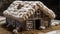 Miniature knitted warm house made of wool, home insulation concept, AI generated