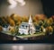 Miniature model of a church in a town