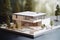 Miniature model of a luxurious white mansion, close-up. Generative ai