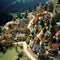 Miniature model of a village with houses on the top of a mountain