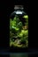 Miniature Paradise: Tropical Trees Encased in a Bottle Against a Black Background. created with Generative AI