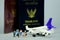 Miniature passenger by airline with Thailand passport background