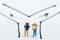 Miniature people : Backpacker walking follow arrow. Image use for travel, business concept