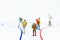 Miniature people : Backpacker walking follow arrow. Image use for travel, business concept