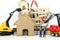 Miniature people : businessman Construction site with equipment.