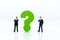 Miniature people : Businessman and question mark. Image use for find answers, solution, business concept