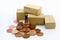 Miniature people: Businessman stand on stack of coins with the boxes. Image use for background business of warehouse concept
