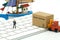 Miniature people businessmen standing on keyboard Online shopping concept and Logistics concept. container cargo ship in import e