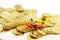 Miniature people Canoe paddle on a gold coins stack. Finance, investment and growth in business concept