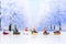 Miniature people: Children playing on snow funny together. Image use for Christmas festival.