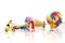Miniature people : children,students with Colorful of candies an