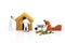 Miniature people: Construction workers building plans , have building materials, sand, brick, mortar. Use image for construction