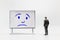 Miniature people, A dejected businessman is positioned in front of a white board, Blue monday concept