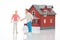 miniature people. figures of man and woman house model on white background. communication and relationship building. problems in