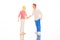 miniature people. figures of a man and a woman on a white background. communication and relationship building. problems in